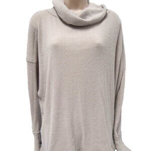 We the Free People Womens Sweater XS Turtleneck Split Back Ribbed Beige Knit